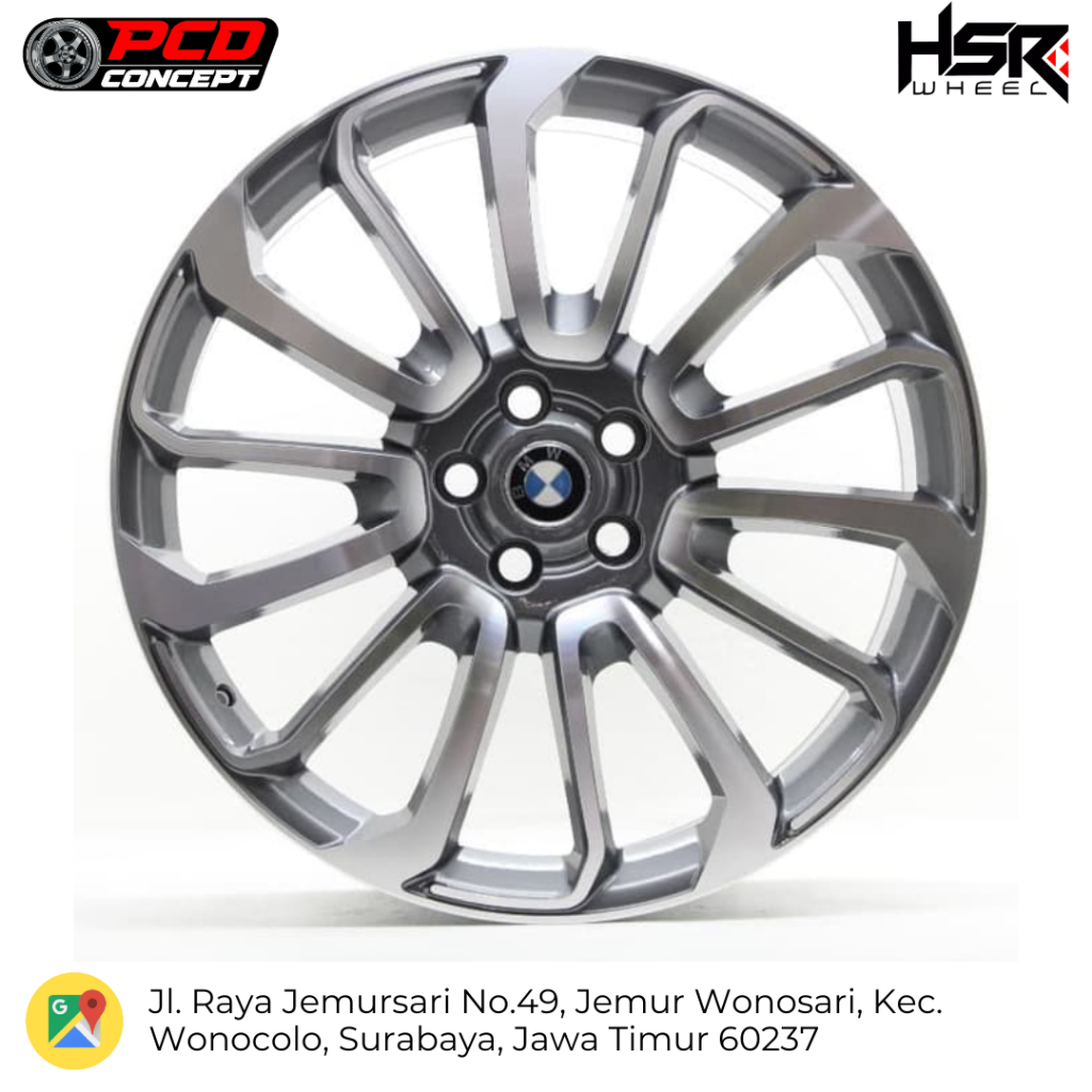 VELG MOBIL BMW X5 RING 22 HSR UNION LR7013 R22 LEBAR 9,5 INCHI PCD 5X120 ET45 GREY POLIS