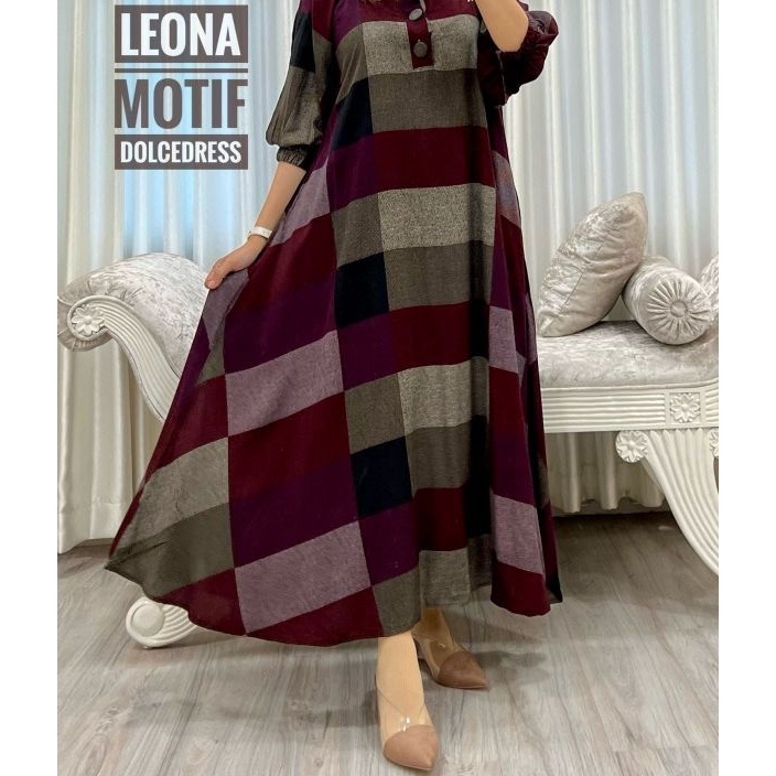 Diskon Daster Arab Dolce LEONA MOTIF Midi Dress Busui Bumil Nyaman