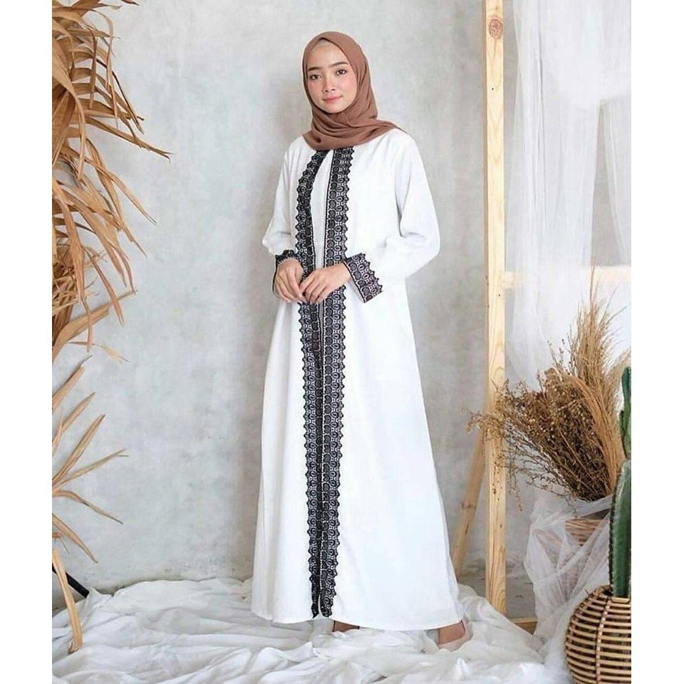 Gamis Abaya // Kajian Lebaran Simpel Warna Putih Polos Jumbo Kekinian Adem Terbaru 2024 LD 120 130 1