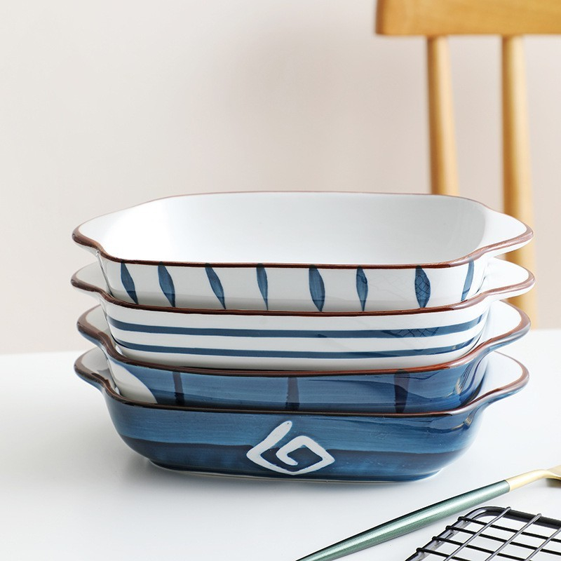 Wadah Saji Keramik persegi serbaguna dengan dua pegangan samping norodic PIRING KERAMIK POLOS MANGKO