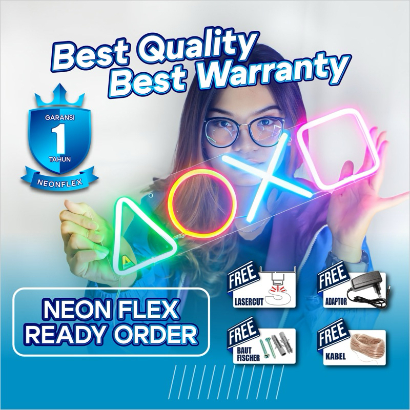 Lampu Neon Flex PS Playstation Logo LED Game Ready Hiasam Setup Gaming Kamar Rumah Gaming Room