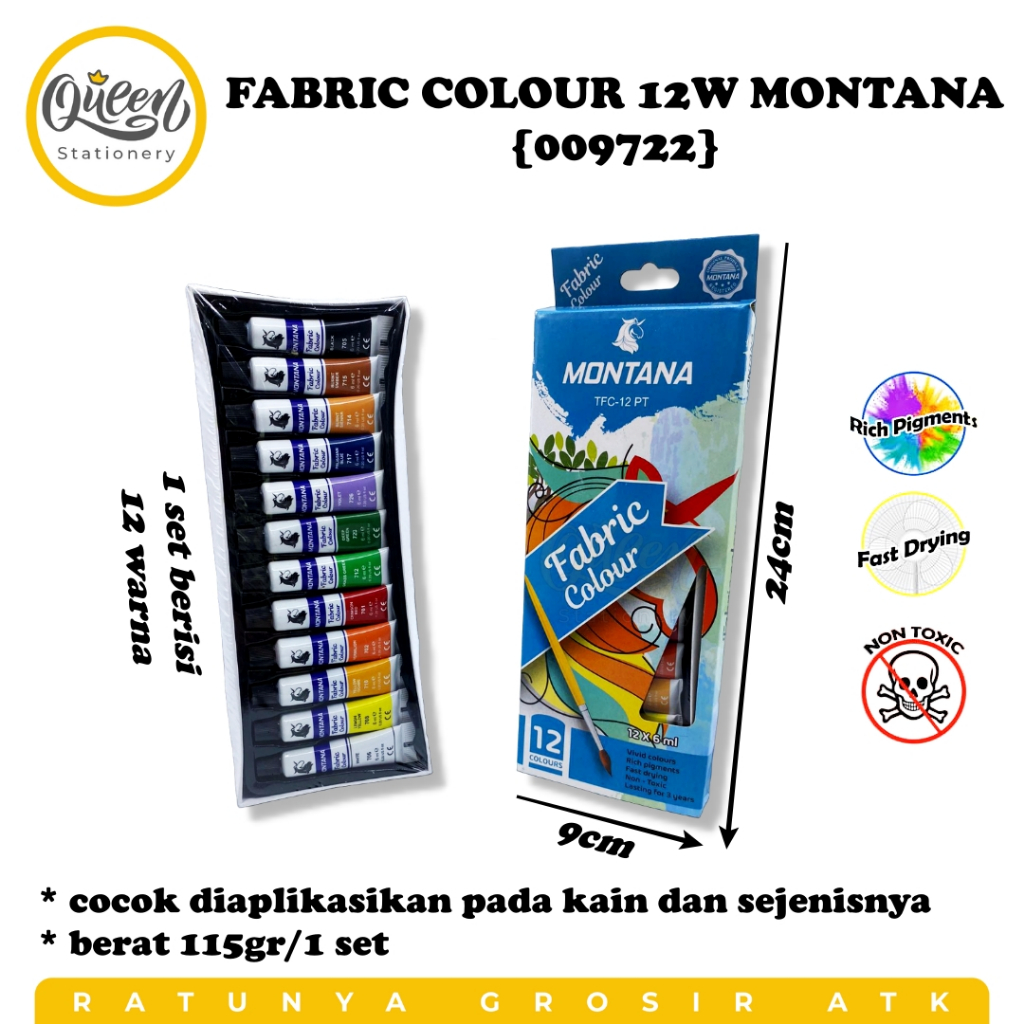 

1 SET (12 WARNA) FABRIC COLOUR 12W MONTANA / CAT KAIN / CAT LUKIS (009722)