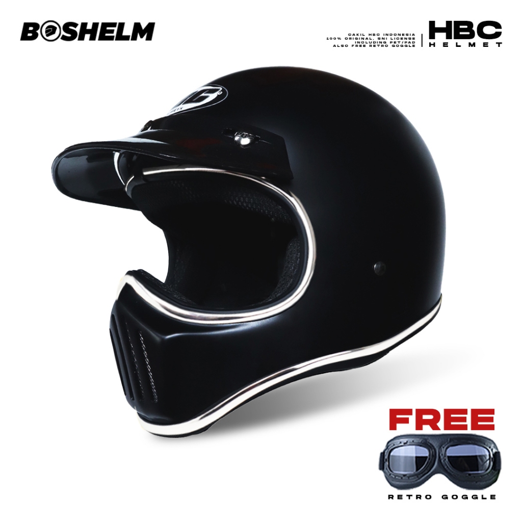 BOSHELM Helm Cakil HBC SOLID List Chrome Helm Retro Full Face SNI