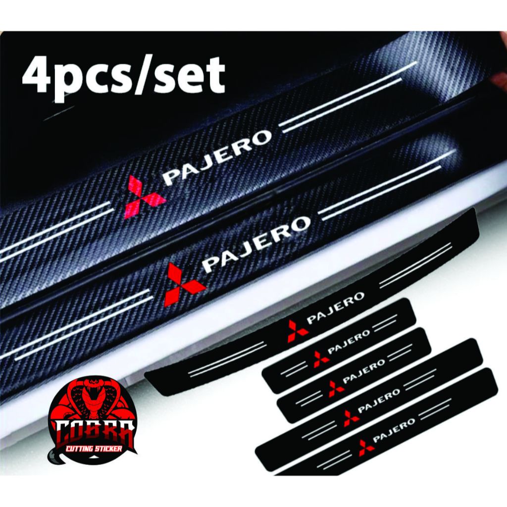 MITSUBISHI PAJERO Carbon 3D Door Sill Plate Pelindung Pijakan Injakan Kaki Pintu Mobil