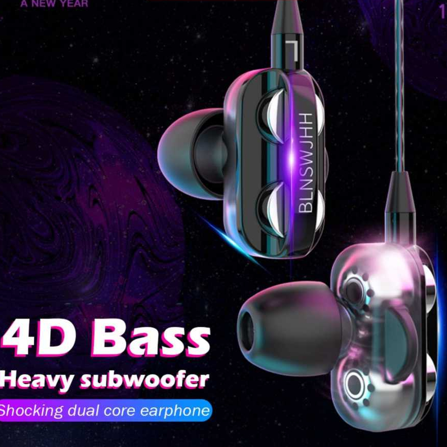 ❤❤Headset 4D Bass Double Speaker Stereo 3.5MM Wired Head Phone Murah Dual Drive with Mic earphone