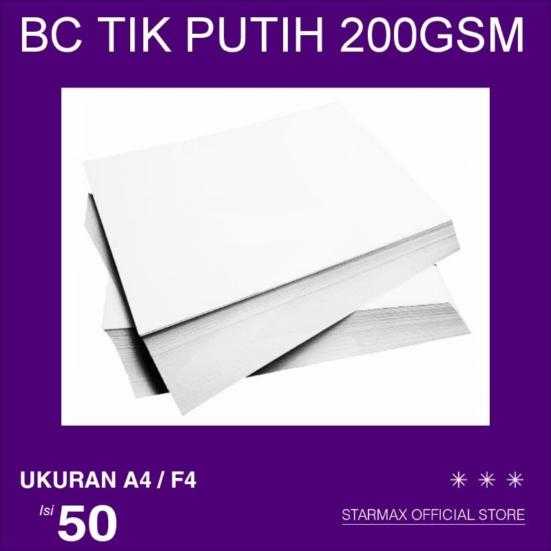 

50 LEMBAR | Kertas BC Tik Putih 200 gsm ukuran A4 / F4 | per pack isi 50 lbr