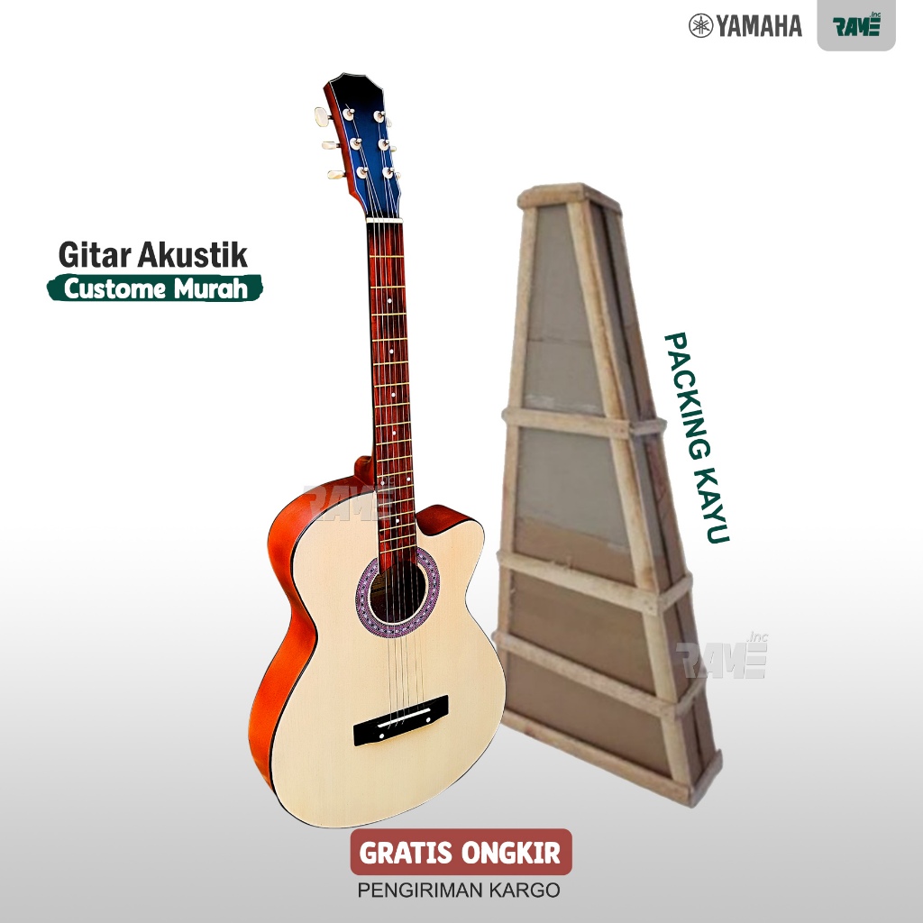 Gitar Akustik pemula Termurah Guitar Custome Yamaha kraken murah Packing Kayu