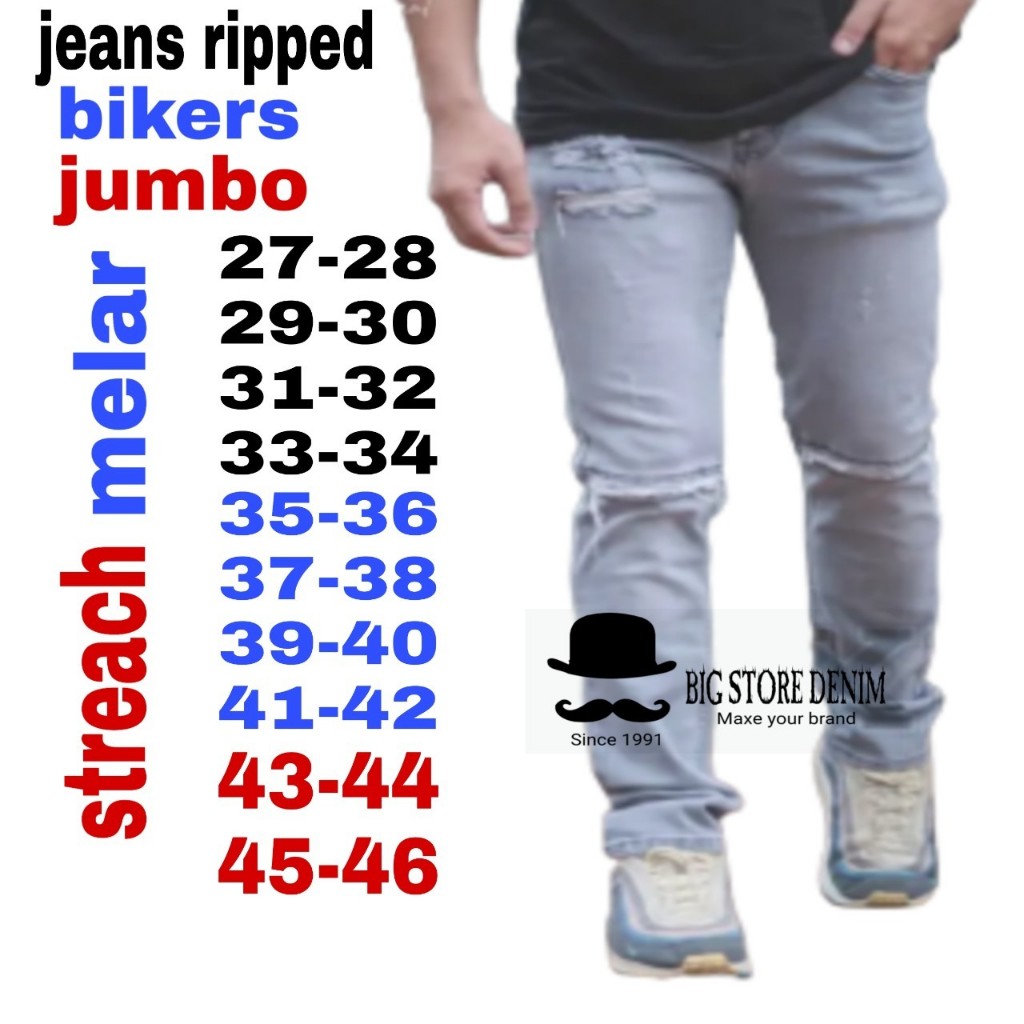 PROMO SALE CELANA JEANS PRIA JUMBO BIG SIZE DESTROY RIPPED BIKERS BIG SIZE 27-46