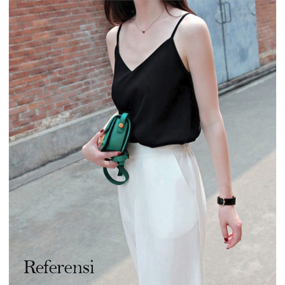 JANE COLLECTION || Tank Top Hitam Polos Inner Camisole Flowy V Neck Dalaman Blazer Crepe Tengtop Wan