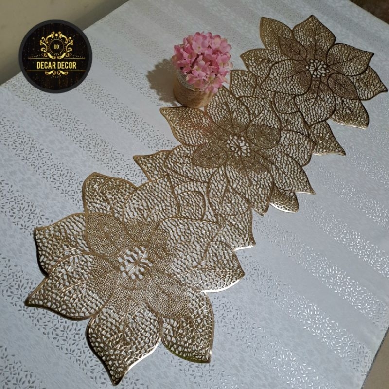 Taplak Meja Panjang / Taplak Meja Makan / Taplak Меjа Tamu Gold Emas Silver Modern
