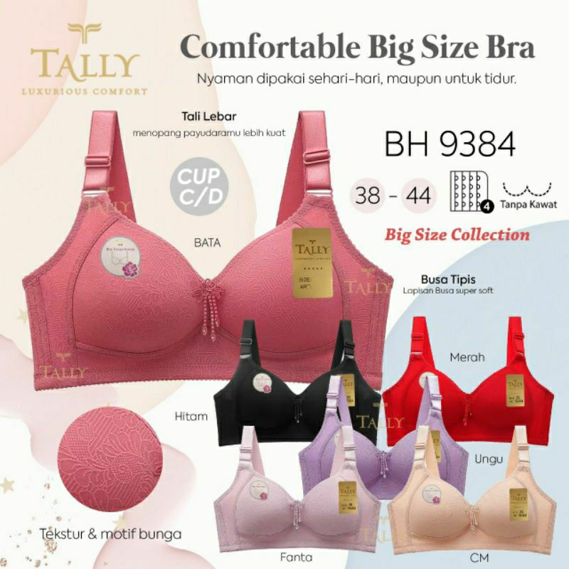 Tally Bra Big Size Tanpa Busa Tanpa Kawat Kait 4 Cup C Art.9384