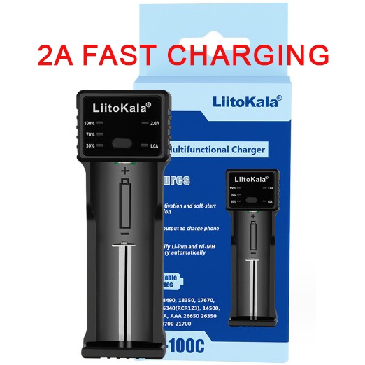 LiitoKala Lii-100C Charger Baterai Fast Charging 2A Li-Ion LiFePO4 NiMH/NI-Cd 18650 26650 21700 AA A