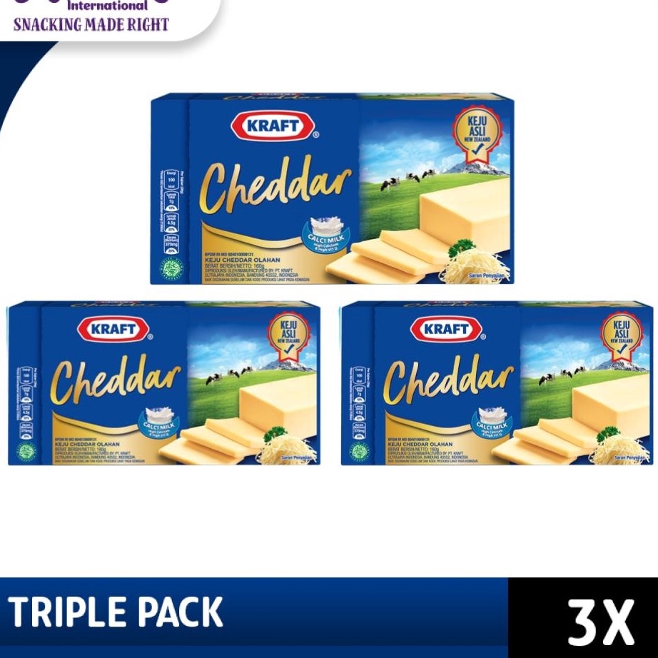 

ZGFX6829 XC26619 Kraft Keju Cheddar Blok 15g Keju asli dari susu New Zealand triple pack