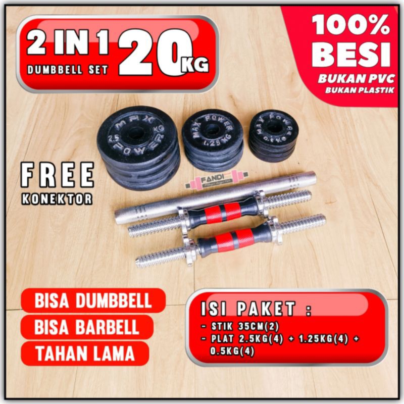 2 IN 1 Barbel 20kg - dumbbell set 20kg - dumbell dumble 20kg BESI