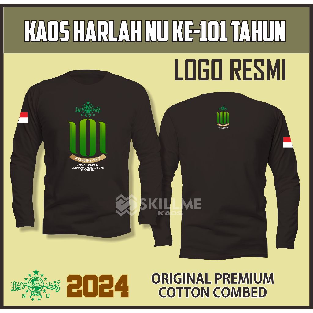 Kaos HARLAH NU KE-101 TAHUN 2024  LOGO RESMI NU ONLINE Lengan Panjang