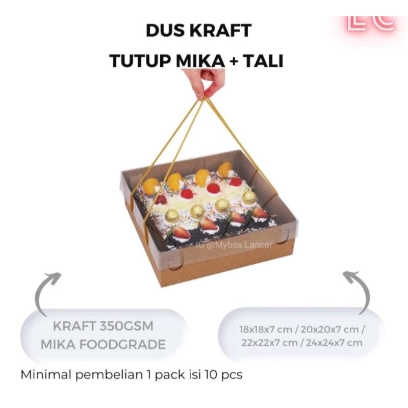 

Dos KRAFT TALI TUTUP MIKA 22x22x7CM Kardus Box Kotak Hampers Kue