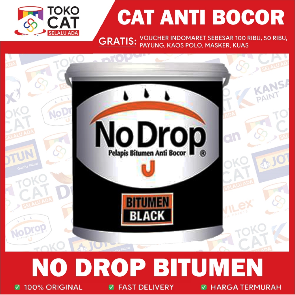 CAT PELAPIS ANTI BOCOR | NO DROP BITUMEN BLACK 4KG | KEMASAN GALON