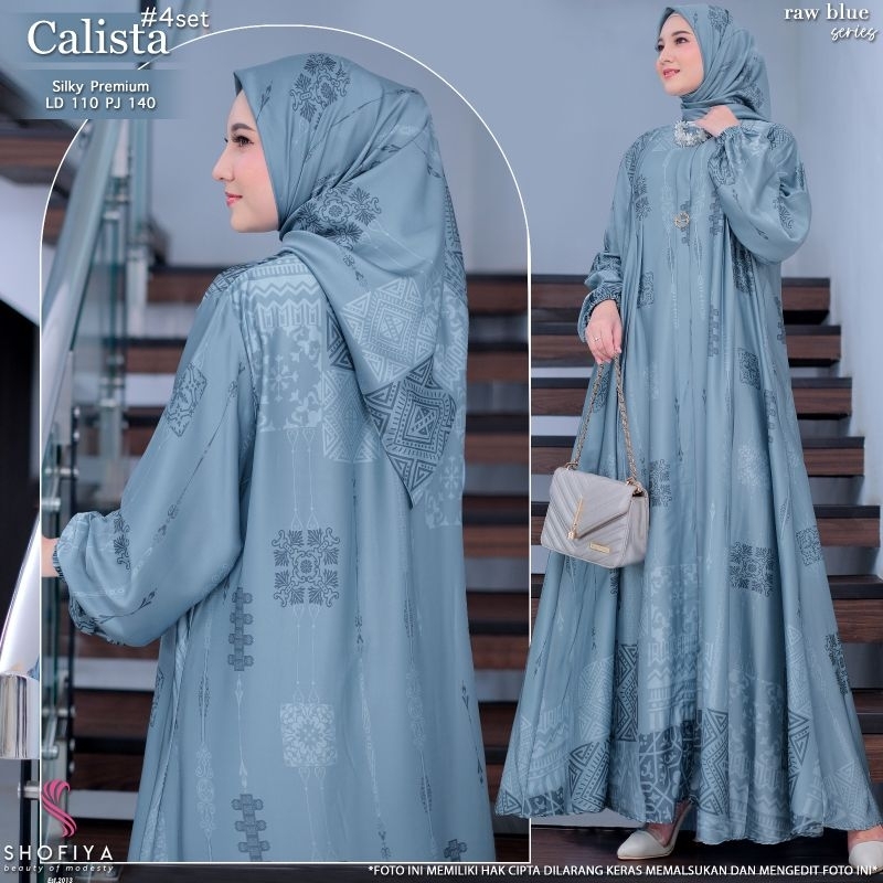 CALISTA // QALESHA SET HIJAB | GAMIS PREMIUM LIONEL RICHIE - GAMIS LEBARAN LD 110 PJ 140 by SHOFIYA