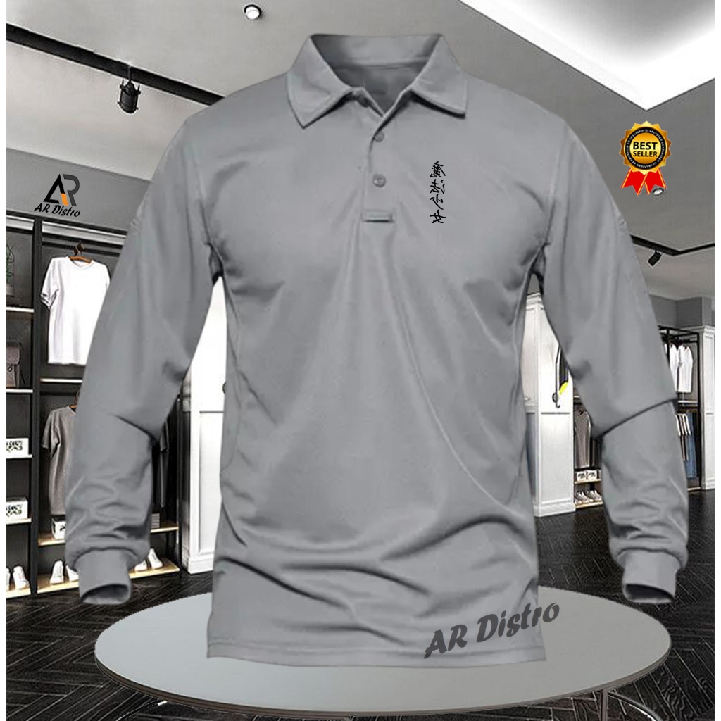 POLO SHIRT LENGAN PANJANG PRIA/WANITA KAOS KERAH text cina black //POLO IMPORT