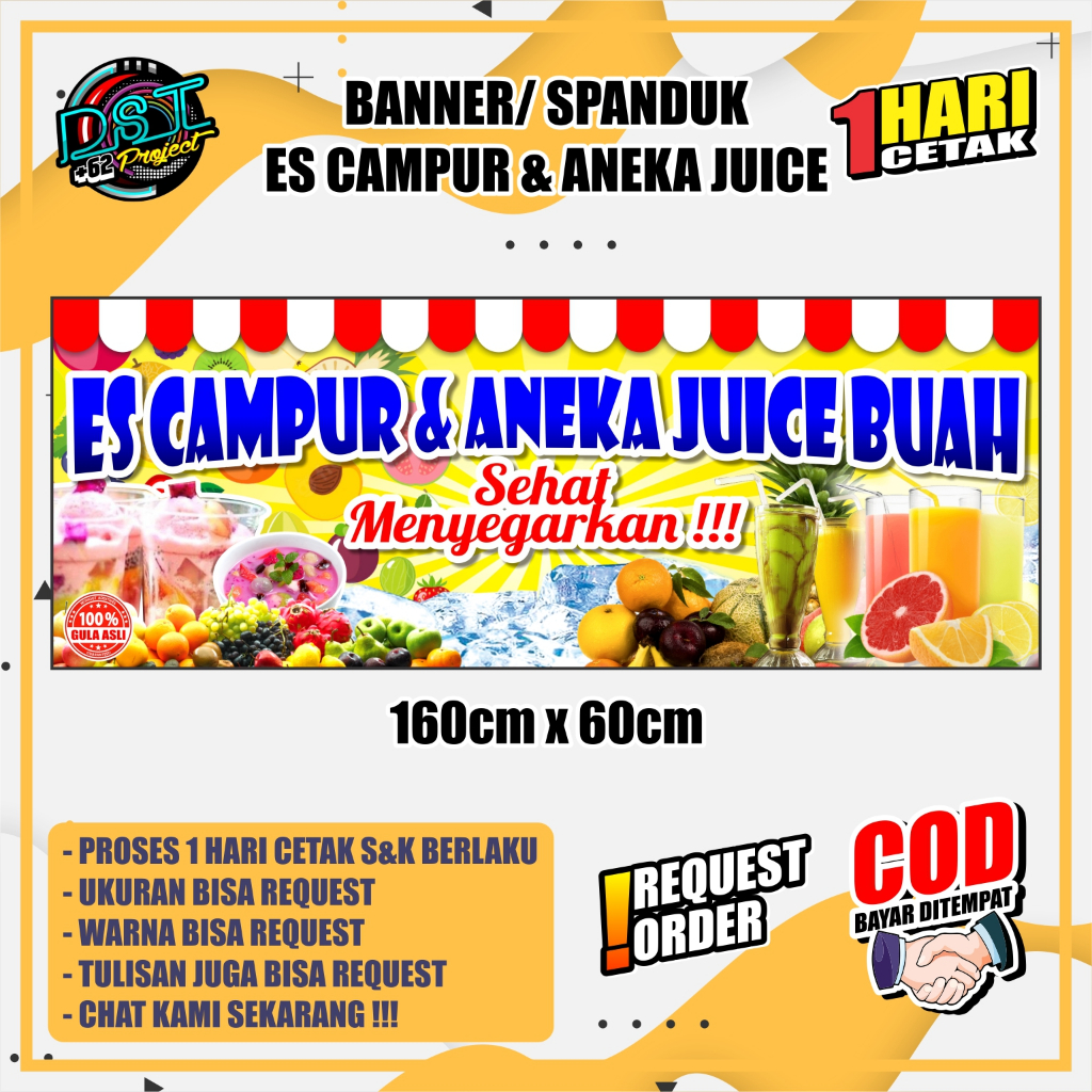 BANNER / SPANDUK ES CAMPUR DAN ANEKA JUICE JUS BUAH 160 X 60