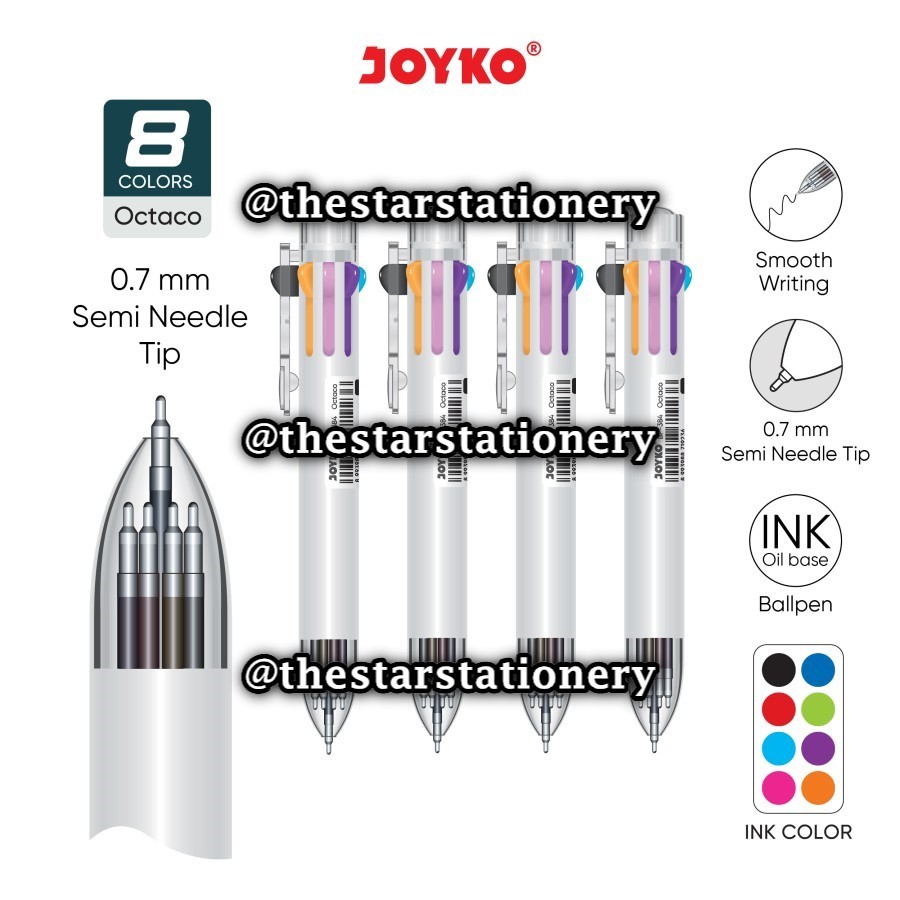

(1 Biji) GROSIR Bolpen Joyko BP-384 0.7 8 In 1 Warna Ball Pen / Pulpen Pena Joyko BP384 Octaco