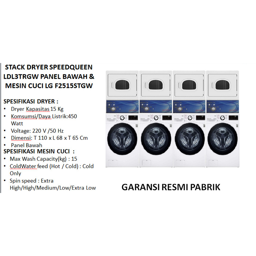 MESIN STACKED DRYER SPEEDQUEEN DAN MESIN CUCI LG 15KG