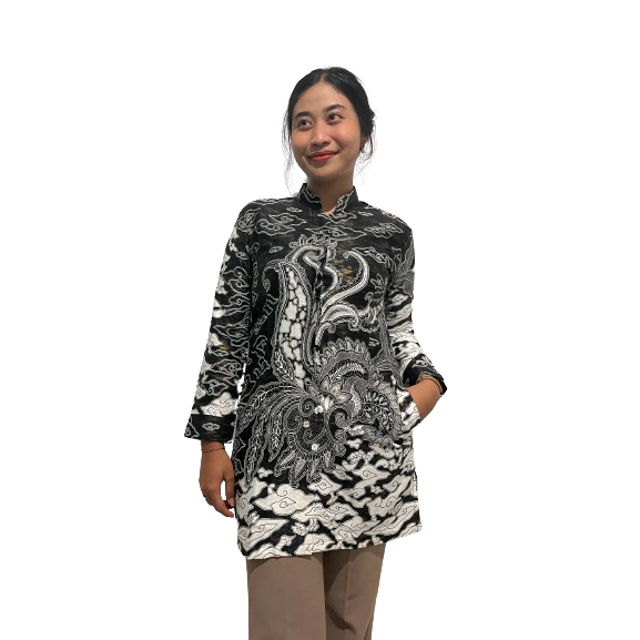 Pantja Batik Dress Wanita Motif Tanaman #8586 Bahan Kain Sutra Jacquard Foggy Premium Lengan Panjang