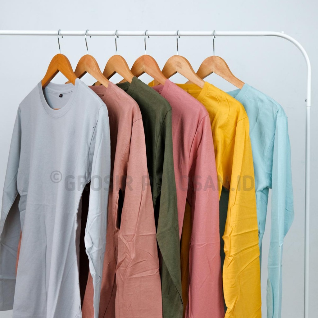 KAOS T SHIRT POLOS LENGAN PANJANG COTTON KATUN COMBED 30s HIJAU ARMY BAJU PAKAIAN WANITA CEWEK PEREM