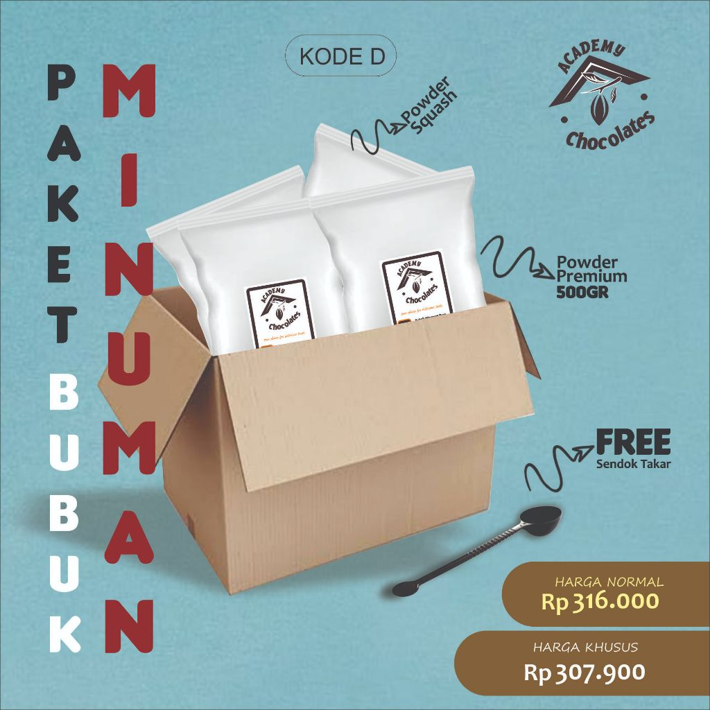 

PAKET D (Paket Hemat 8pcs 500Gr Mix Varian Rasa + varian Squash Drink) / Paket Powder Drink Akademi Coklat