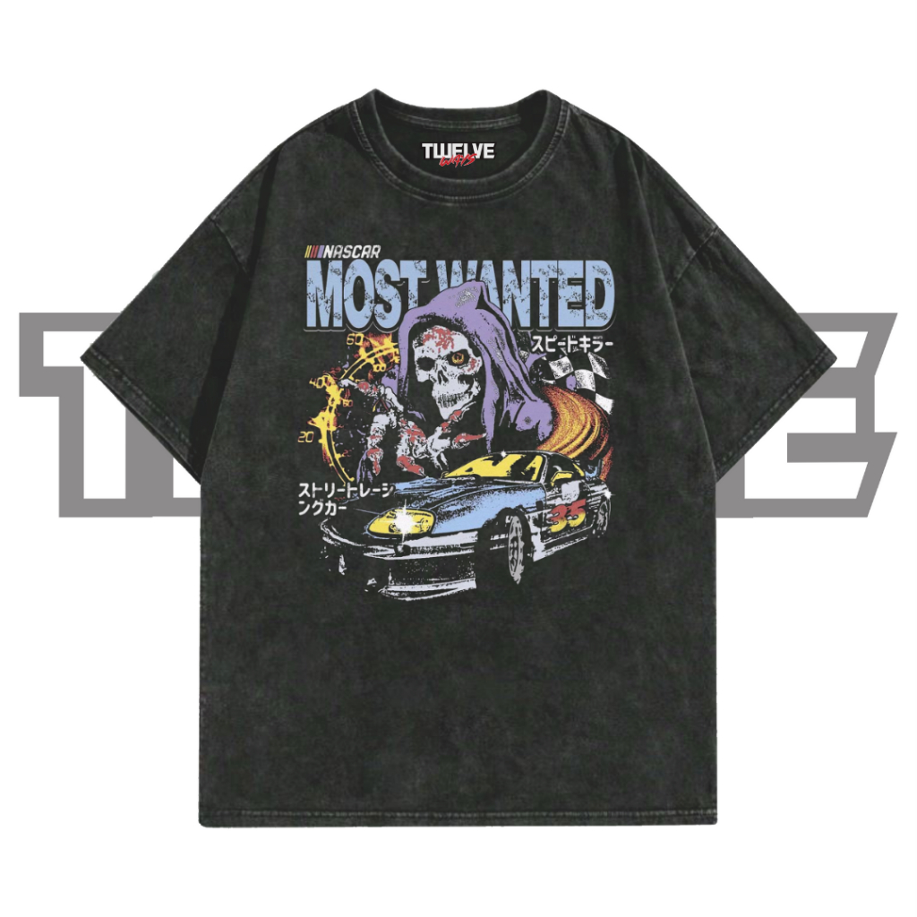 NASCAR MOST WANTED Oversize Wash T Shirt | Kaos Aesthetic Pria Wanita | Kaos Nascar Vintage Unisex
