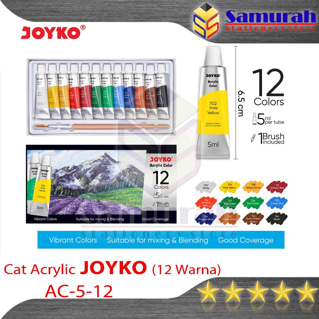 

Cat Akrylic Joyko ACC 5 12 Warna Combo / Acrylic Color Paint 12 w ACC-5-12 / set 12 Colours 5 ml