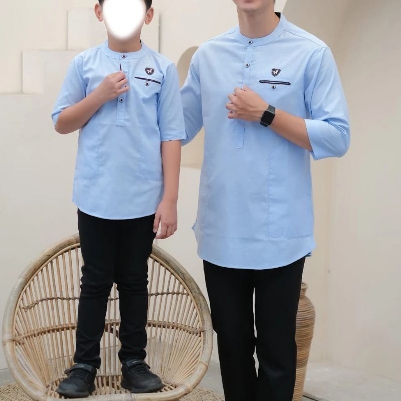 Koko Pria Couple Ayah dan Anak Warna Biru Muda Putih