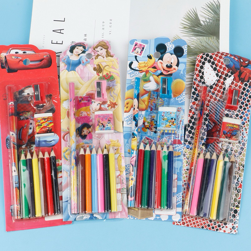 

set pensil 10 in 1 paket alat tulis stationery souvenir hampers hadiah lomba ultah birthday anak sekolah grosir mainaniyo murah pensil warna penghapus pensil rautan penggaris