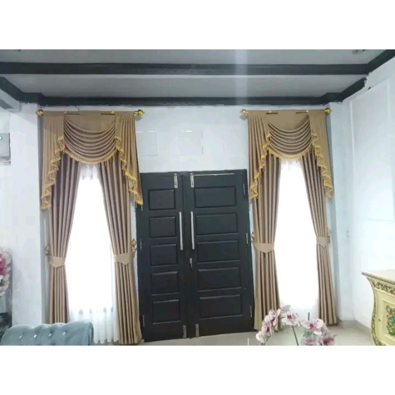 Gorden Poni Atas Pintu Hordeng Gelombang Espanyol Tirai Jendela Manik manik