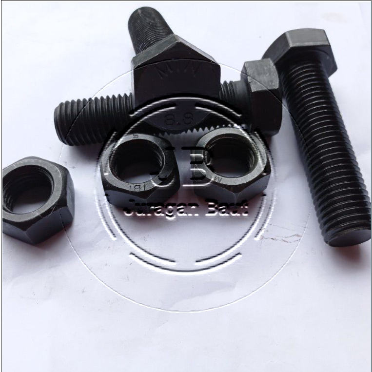 BAUT 30 BAJA M20 X 90 PANJANG 9 CM 9CM KUNCI 30 BAUD GRADE 8.8 HTB M20X90 FULL DRAT HITAM BAUT 30 HE
