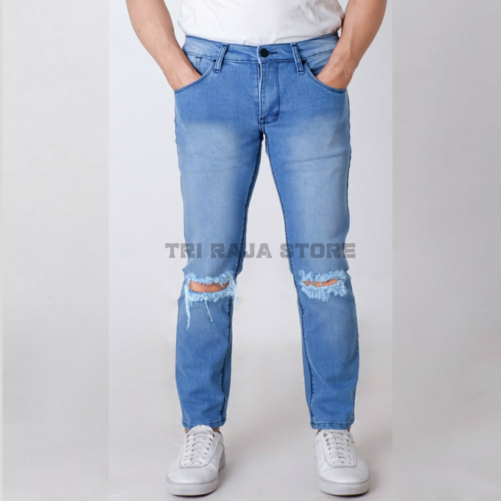 Celana Ripped Jeans Sobek Lutut Slimfit Pria / Celana Jeans Sobek Pria Slimfit Premium