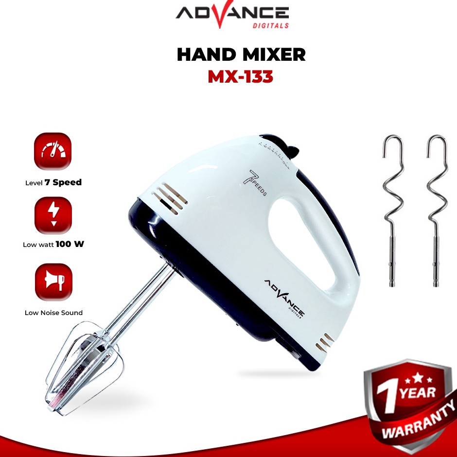 TUF Advance Hand Mixer MX133 Alat Pengocok Telor Pengaduk Adonan dengan 7 Kecepatan Otomatis Garansi