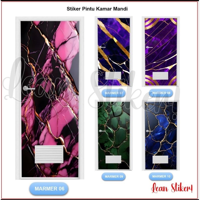 Stiker pintu kamar mandi motif marmer