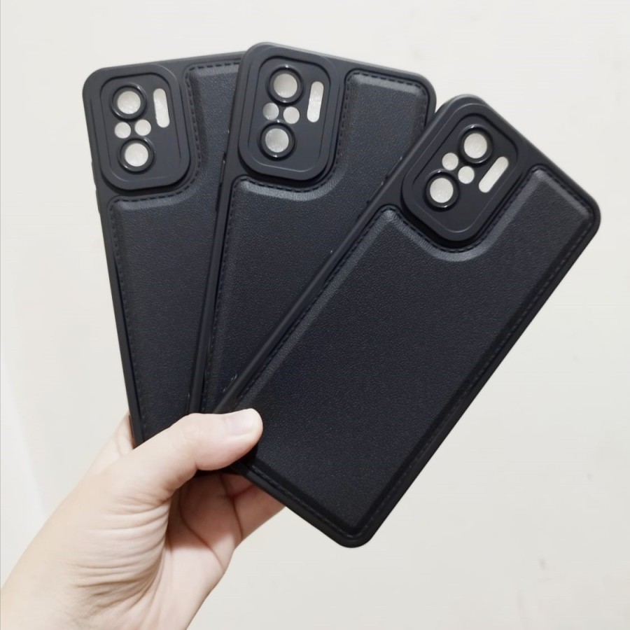 REDMI NOTE 10 NOTE 10S NOTE 10 PRO CASE LEATHER BLACK FIBER SEMI KULIT FOKUS HITAM CASING COVER