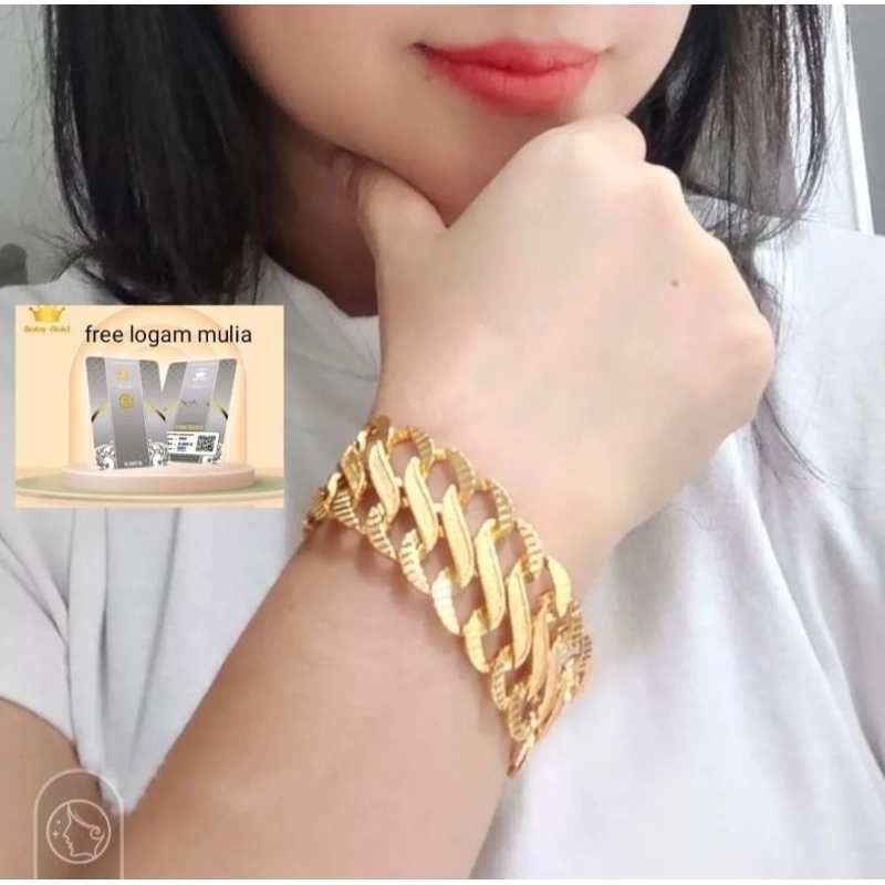 Gelang Dubai Kendari Perhiasan Titanium Asli Ori Wanita Dewasa Lapis Emas 24k Anti Karat Anti Luntur