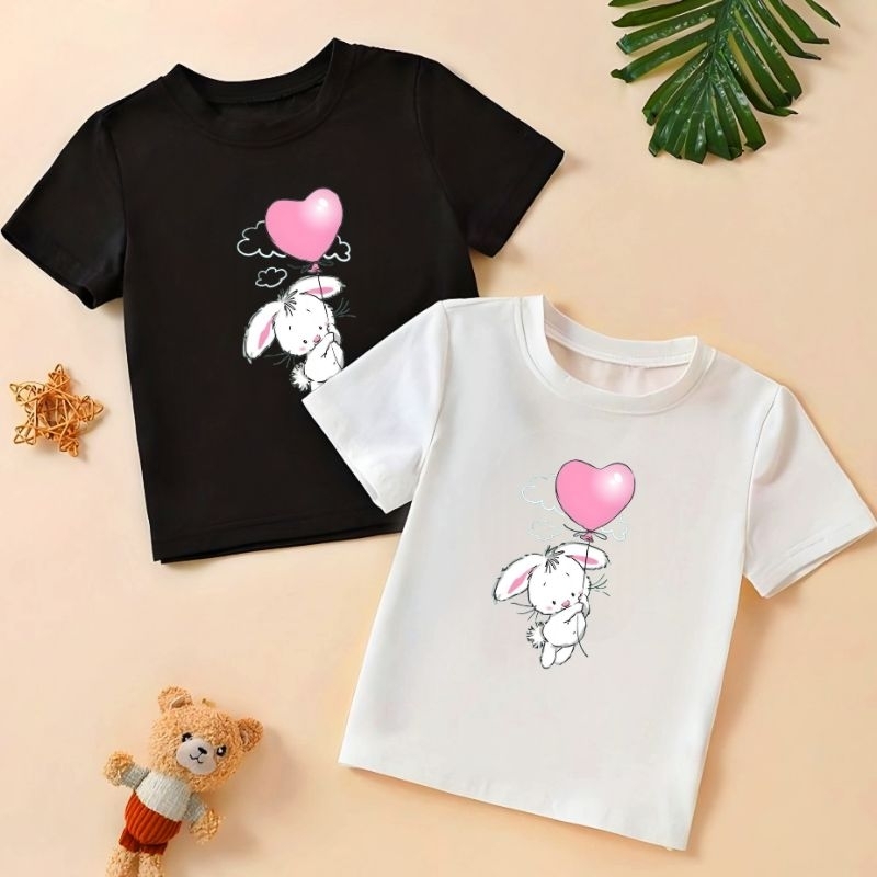 Kaos Anak Bunny Love Perempuan Umur 2-10thn Cotton Lengan Pendek Baju Kaos Anak Perempuan Cewek