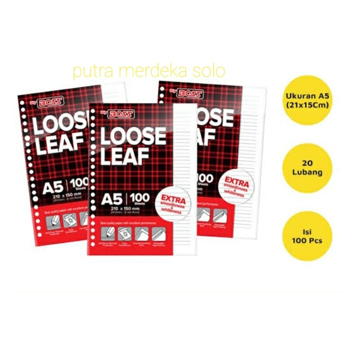 

Loose Leaf Big Boss A5 20 Holes Bergaris isi 100 Lembar / KERTAS REFILL, ISI BINDER, BBO LL A5 100