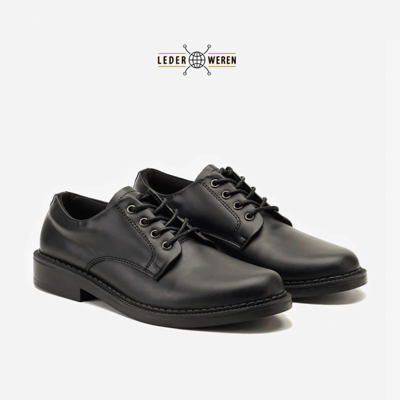 	 Lederweren - Leder Derby 1 Black - Sepatu Formal Pria	
