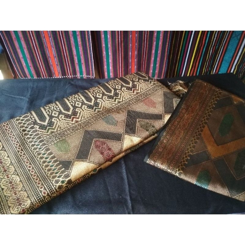 SONGKET TENUN LOMBOK MOTIF SEMPARU BENANG EMAS DAN BENANG KAPAS FREE SELENDANG