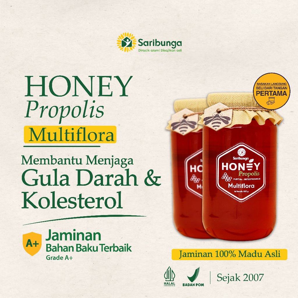 

Madu SARIBUNGA Propollis 650gr - Madu Asli Murni Propolis Serambi Botani - Madu propolis Grade A+