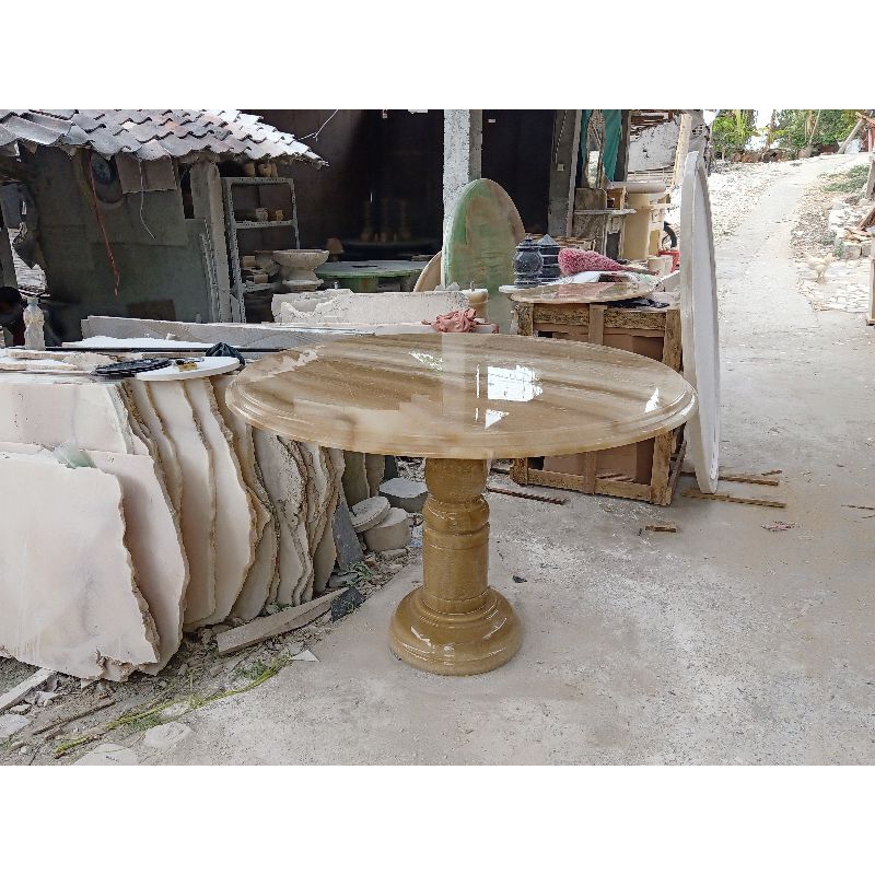 Meja Makan Bulat Bundar Batu Onyx