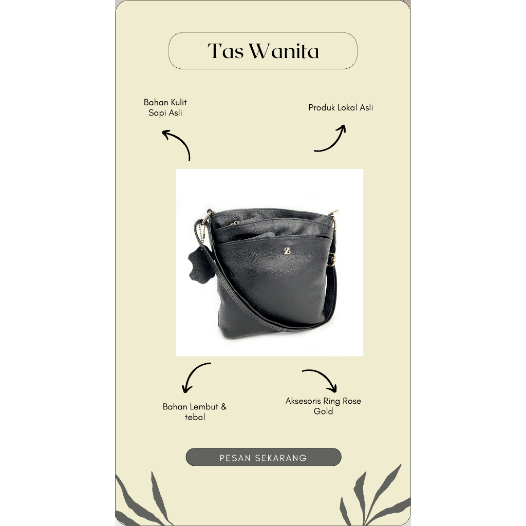 Tas Selempang Wanita Model Resleting Susun ZHR Bahan Kulit Sapi Asli Garut