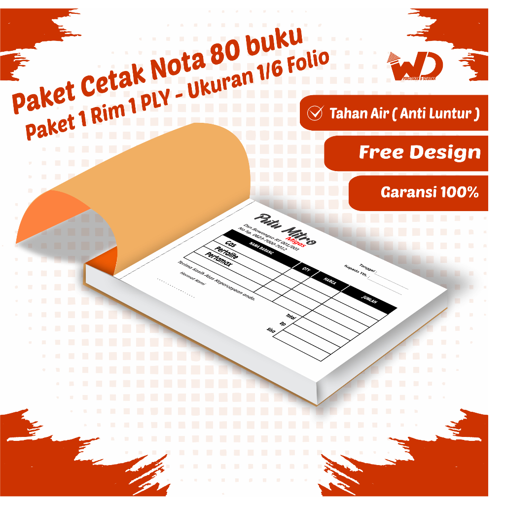 

( PAKET 80 BUKU ) Nota custom 1/8 folio 1 ply