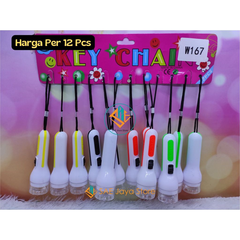 (12 PCS) SAE - GANTUNGAN KUNCI SENTER BESAR WARNA PUTIH / GANTUNGAN KUNCI SENTER LED BESAR WARNA PUT
