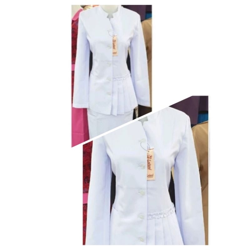 Seragam putih-putih wanita/ setelan putih Nakes/ seragam kerja wanita putih-putih/ blezer putih pera